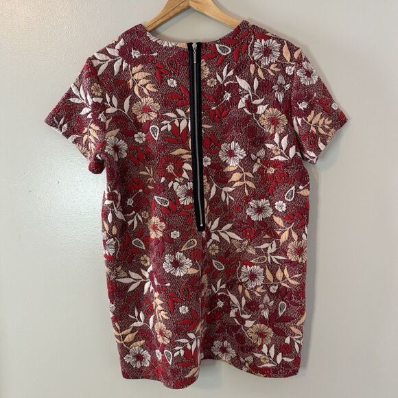 Bar By Melis Kozan Textured Tunic Top Red Floral Zip Back Short Sleeves … - Picture 6 of 8